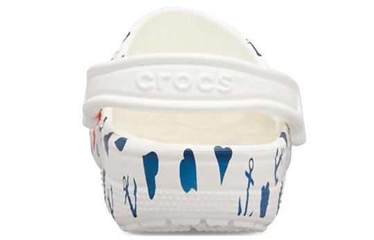 Crocs Classic Clog Printing Sandals White Blue 206053-94S Crocs Classic Clog Printing Sandals White Blue 206053-94S