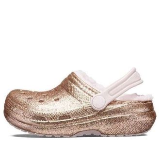 Crocs (GS) Classic Lined Glitter Clogs “Gold Pink” 207462-2UB