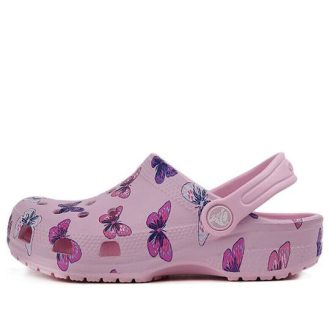 Crocs (PS) Classic clog Butterfly Pattern Outdoor Flat Heel Sports Pink Sandals 206414-6GD