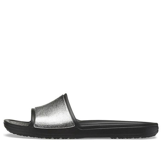 Crocs (WMNS) Sloane Shine Low Slide Flat Casual Black Silver Slippers “Black Silver” 206921-001 Crocs (WMNS) Sloane Shine Low Slide Flat Casual Black Silver Slippers “Black Silver” 206921-001