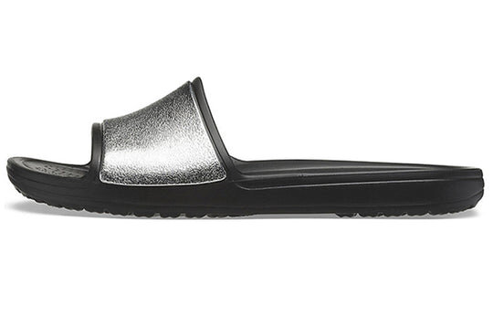 Crocs (WMNS) Sloane Shine Low Slide Flat Casual Black Silver Slippers “Black Silver” 206921-001 Crocs (WMNS) Sloane Shine Low Slide Flat Casual Black Silver Slippers “Black Silver” 206921-001