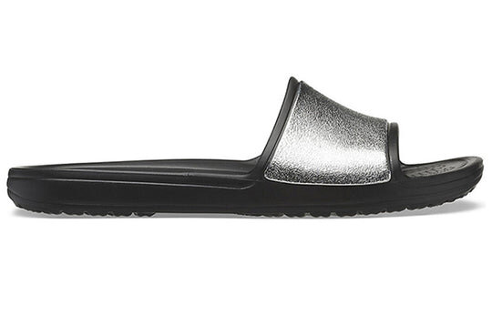 Crocs (WMNS) Sloane Shine Low Slide Flat Casual Black Silver Slippers “Black Silver” 206921-001 Crocs (WMNS) Sloane Shine Low Slide Flat Casual Black Silver Slippers “Black Silver” 206921-001