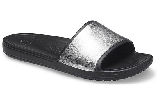 Crocs (WMNS) Sloane Shine Low Slide Flat Casual Black Silver Slippers “Black Silver” 206921-001 Crocs (WMNS) Sloane Shine Low Slide Flat Casual Black Silver Slippers “Black Silver” 206921-001