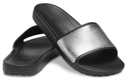 Crocs (WMNS) Sloane Shine Low Slide Flat Casual Black Silver Slippers “Black Silver” 206921-001 Crocs (WMNS) Sloane Shine Low Slide Flat Casual Black Silver Slippers “Black Silver” 206921-001