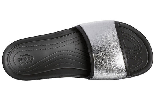 Crocs (WMNS) Sloane Shine Low Slide Flat Casual Black Silver Slippers “Black Silver” 206921-001 Crocs (WMNS) Sloane Shine Low Slide Flat Casual Black Silver Slippers “Black Silver” 206921-001